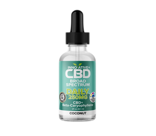CBD oil bottle with dropper on a white background