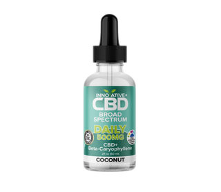 CBD dropper bottle with label on a white background
