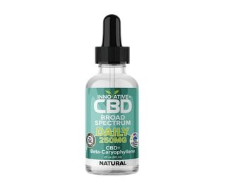 CBD oil bottle with dropper labeled 'Innovative CBD' on a white background