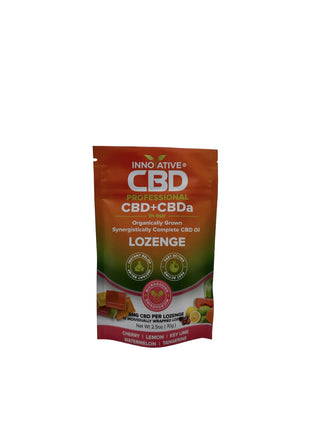 Innovative CBD lozenge packaging on a white background