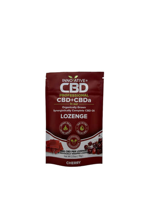 CBD lozenge package with cherry flavor on a white background