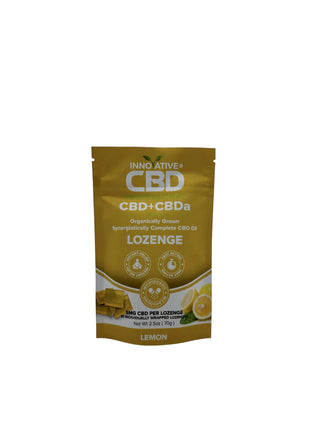 CBD lozenge packaging with lemon flavor on a white background