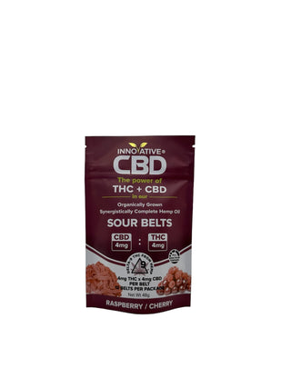 Packaging of Innovative CBD Sour Belts on a white background