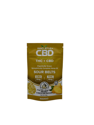 CBD product packaging with mango flavor on a white background