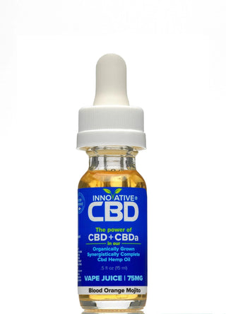 CBD vape juice bottle with dropper on a white background