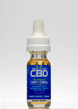 CBD vape juice bottle with dropper on a gray background