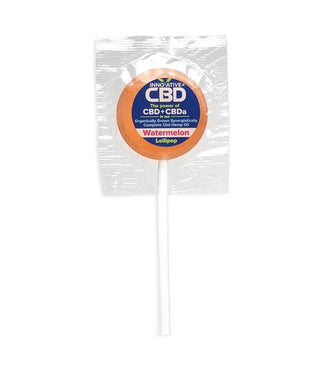 CBD lollipop with a clear wrapper on a white background