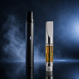 Premium Innovative CBD vape cartridge and vaporizer device in modern wellness editorial composition
