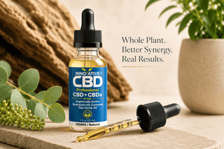 nnovative CBD Professional CBD + CBDa full-spectrum hemp oil tincture highlighting whole plant cannabinoid synergy with dropper and natural botanical elements.