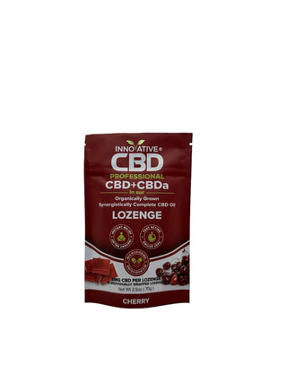 CBD lozenge package with cherry flavor on a white background