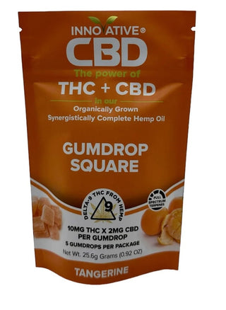 Innovative CBD Gumdrop Square packaging with orange background