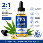 2:1 full-spectrum CBD and THC tincture with hemp extract, lab tested ingredients, and natural hemp oil