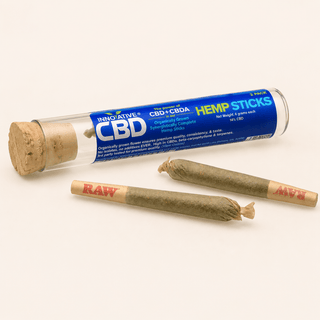 Full spectrum CBD + CBDa hemp flower sticks with organically grown terpene-rich hemp in premium glass tube packaging